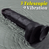 10-Inch Thrusting & Vibrating Black Dildo that Heats – Silicone BBC with Suction Base & Remote