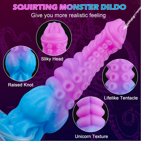 9.7" Squirting Tentacle Dildo – Purple Fantasy Monster Dragon Dildo with Knot, Suction Cup, and Ejaculating Syringe